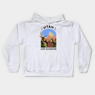 Life Elevated Utah T-Shirt with Rocky Mountain Elk and Zion National Park Kids Hoodie